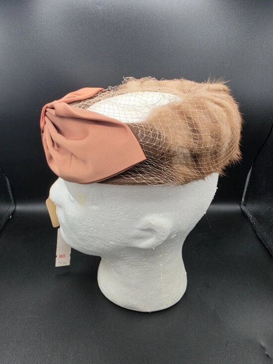 Vintage Women’s Cocktail Evening Hat Velvet Bow Fur Mid Century Mink USA